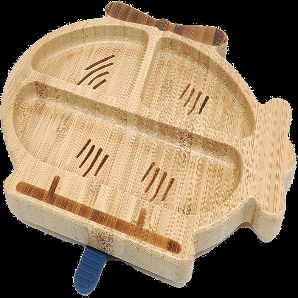 Amazon's New Bamboo and Wood Dinner Plate, Baby Food Supplement Plate, Cartoon Anti-Fall Suction Cup, Anti-Tipping Bamboo and Wood Children's Tableware