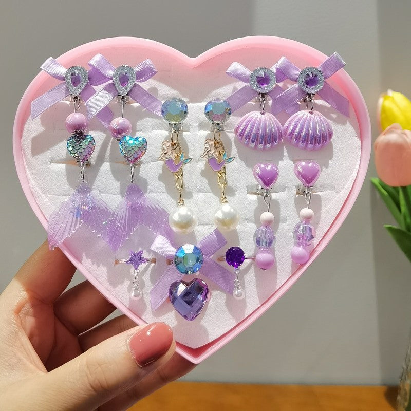 Children's Ear Clip Girls' Ear Studs without Ear Holes Cute Cartoon Bow Anti-Pain Earrings Baby Earrings Accessories