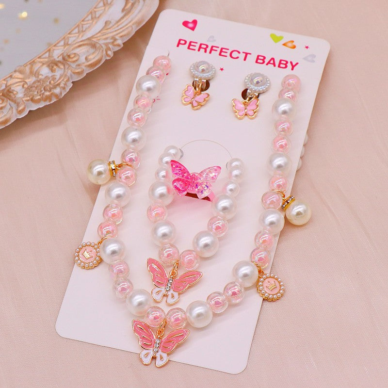Girls' necklace wholesale imitation pearl girl temperament princess style hanfu clavicle necklace Children Baby bracelet ear clip