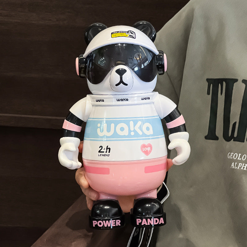 Creative Large Capacity Panda Thermos Cup Students Handy Water Cup High Color Value Children's Cartoon Straw Big Belly Drinking Kettle
