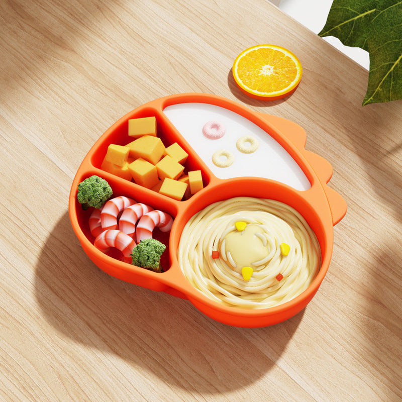 Silicone Divided Children's Dinner Plate Cartoon Little Dinosaur Suction Cup Bowl Training Baby to Eat Independently Divided Supplementary Food Tableware