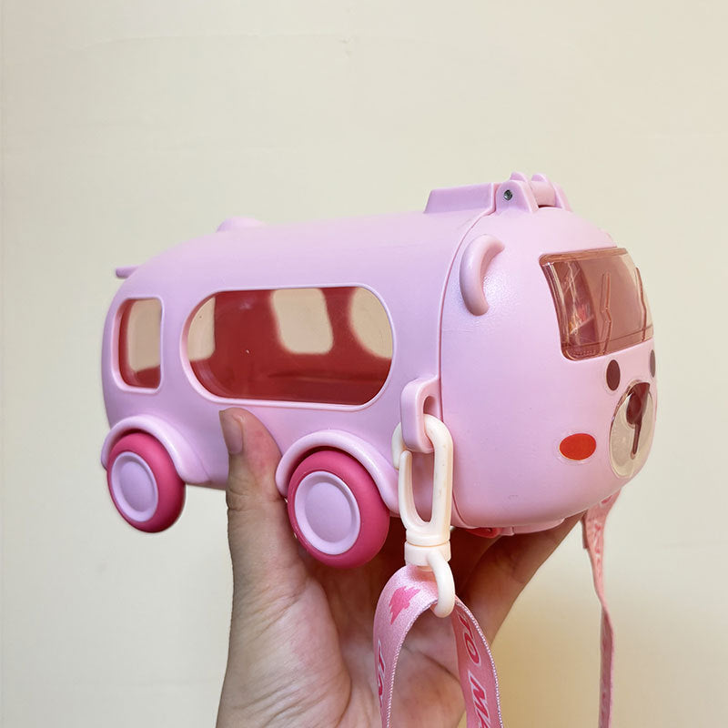 Children's high-value cartoon baby bus car water cup cartoon bounce straw plastic cup kindergarten water cup