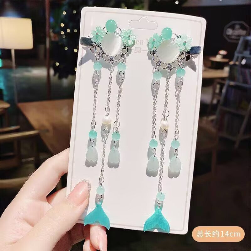Children's Ancient Style Hair Accessories, Hairpins, Han Dynasty Costume Accessories, Tassels, Flowers, Super Fairy Clips, Girls' Glass Headdresses, Butterflies