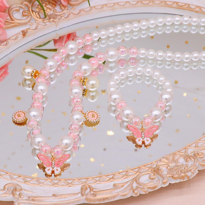 Girls' necklace wholesale imitation pearl girl temperament princess style hanfu clavicle necklace Children Baby bracelet ear clip