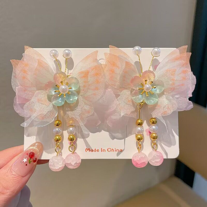 Children's Ancient Style Hair Accessories, Hairpins, Han Dynasty Costume Accessories, Tassels, Flowers, Super Fairy Clips, Girls' Glass Headdresses, Butterflies