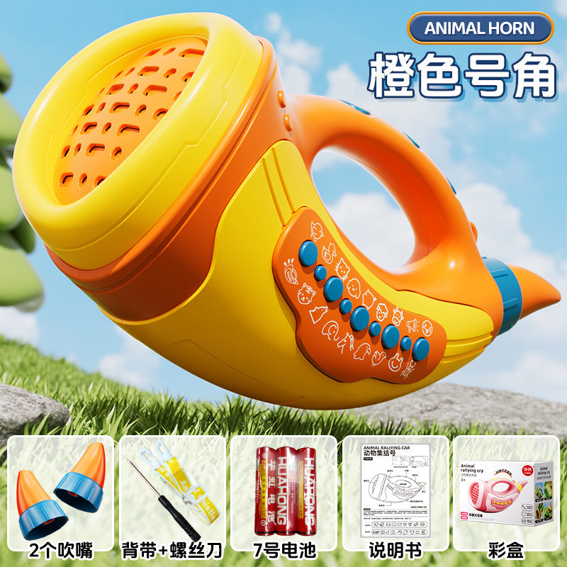 Animal rallying call toy with various sound effects, whistles, horns, and trumpets to improve lung capacity for both boys and girls.