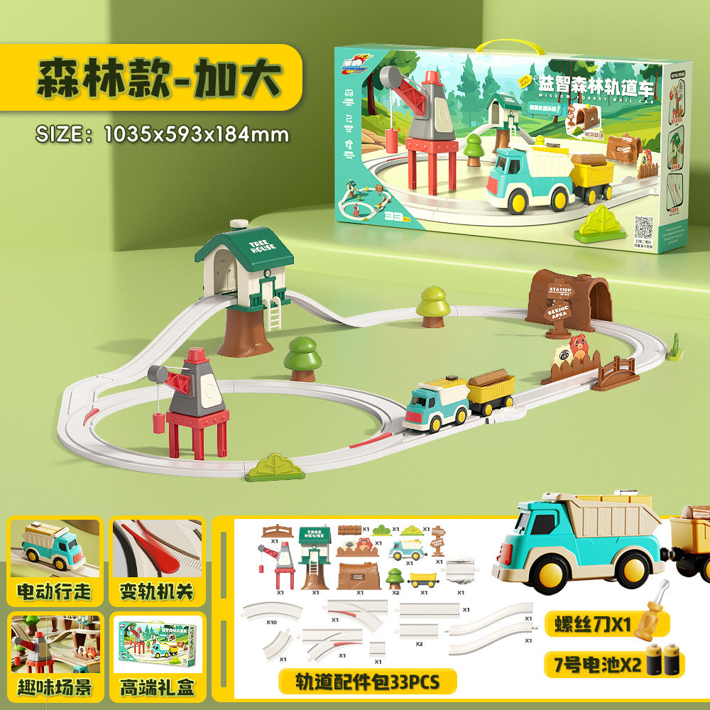 Cross-Border Electric Train Forest Logging Track Children's Assembled Circular Overpass Educational Track Car Boy Toy