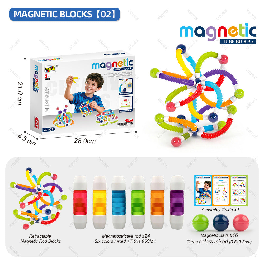 New European and American Products: Extendable Magnetic Stick Building Blocks, Cross-Border Educational Assembly Toys for Kindergarten Children, Children's Day Gift