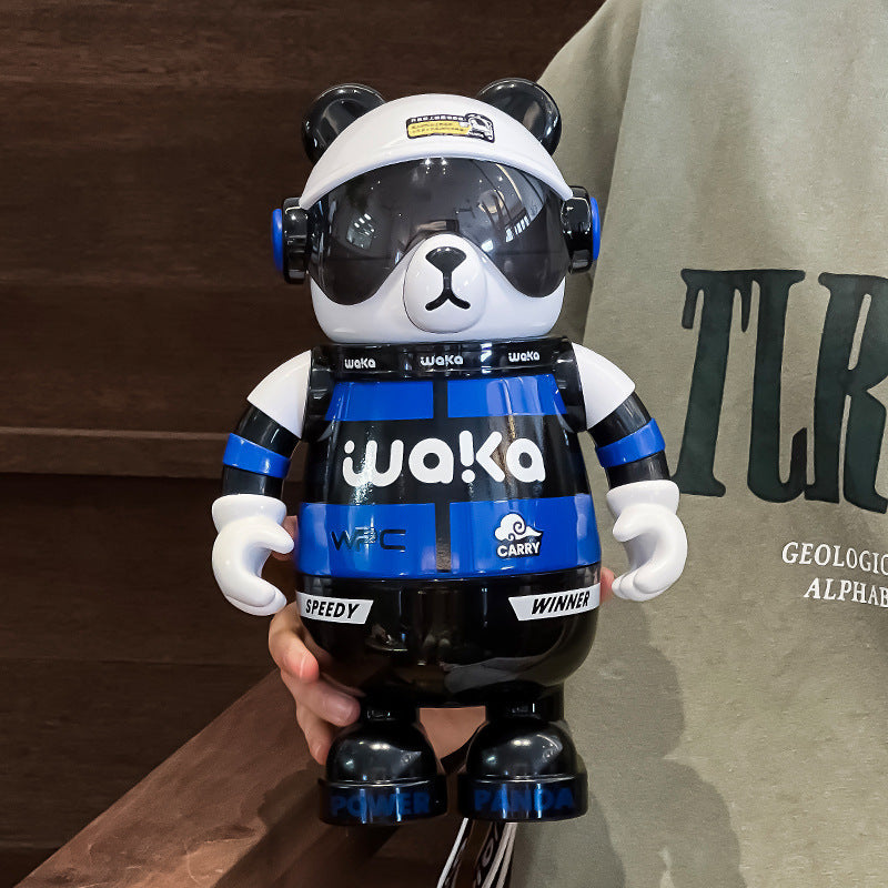 Creative Large Capacity Panda Thermos Cup Students Handy Water Cup High Color Value Children's Cartoon Straw Big Belly Drinking Kettle