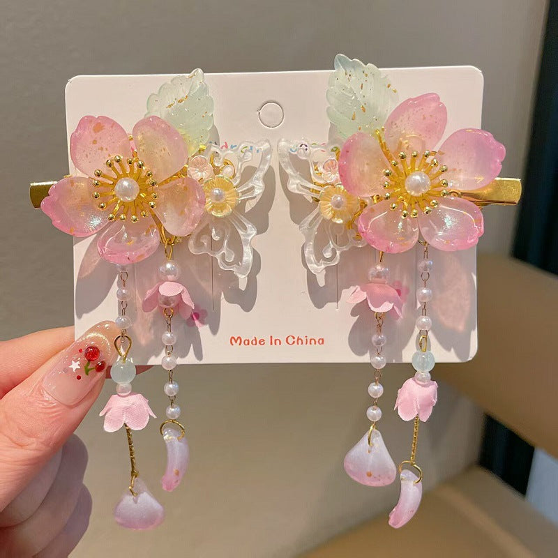 Children's Ancient Style Hair Accessories, Hairpins, Han Dynasty Costume Accessories, Tassels, Flowers, Super Fairy Clips, Girls' Glass Headdresses, Butterflies