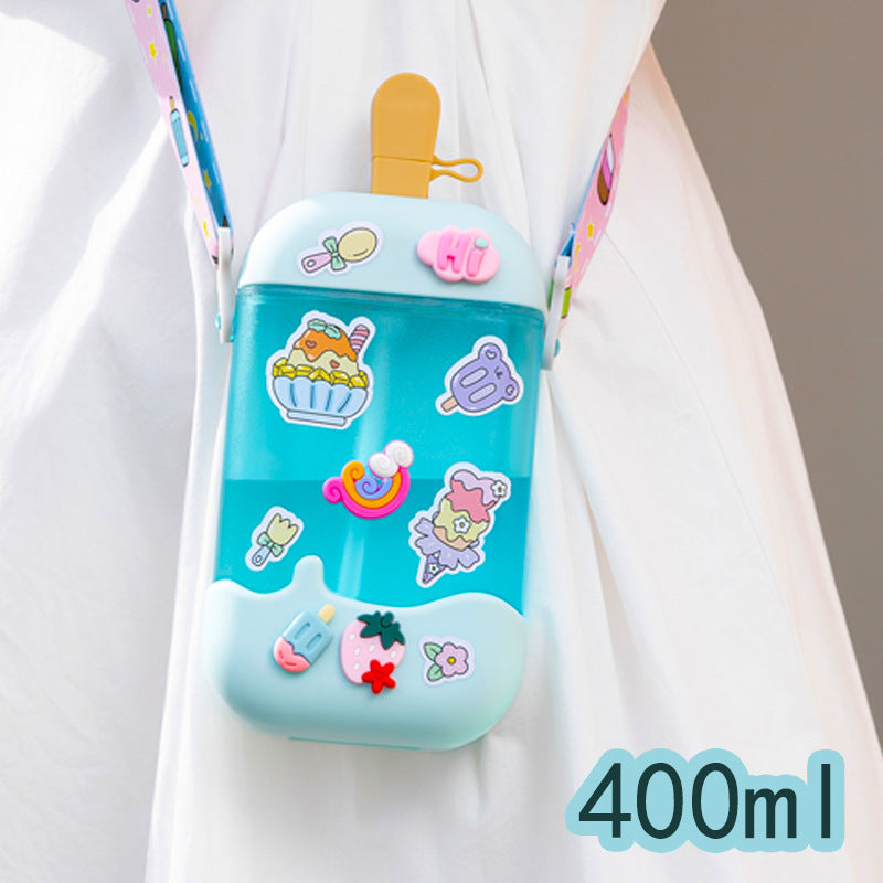 Yafeiqi Manufacturer Cross-Border E-Commerce Ice Cream Popsicle Water Cup Portable Cross-Body Strap Kettle Children's Spout Plastic Cup