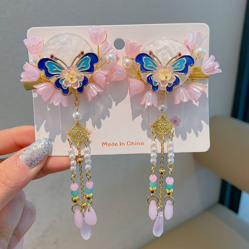 Children's Ancient Style Hair Accessories, Hairpins, Han Dynasty Costume Accessories, Tassels, Flowers, Super Fairy Clips, Girls' Glass Headdresses, Butterflies