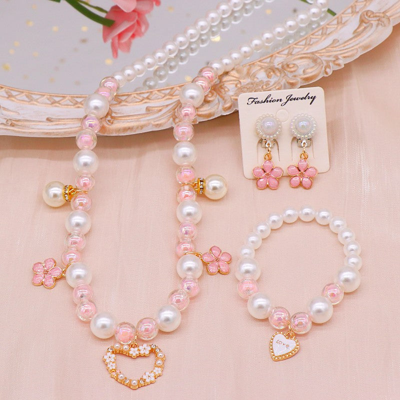 Girls' necklace wholesale imitation pearl girl temperament princess style hanfu clavicle necklace Children Baby bracelet ear clip