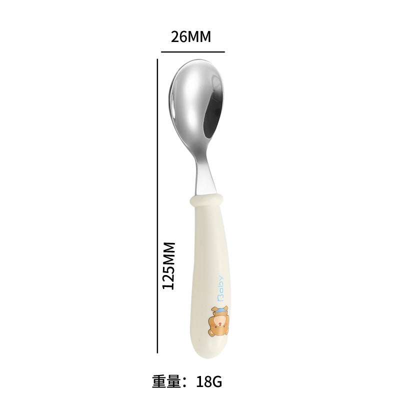 Cartoon 304 Stainless Steel Kidsren's Spoon and Fork Baby Eating Training Tableware Set Baby Portable Feeding Spoon