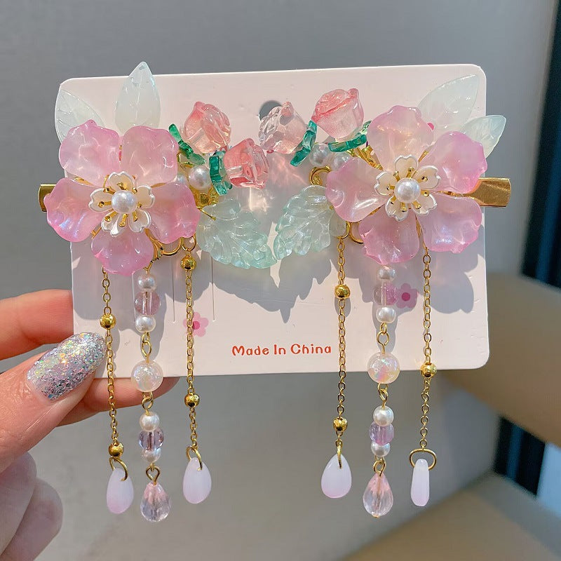Children's Ancient Style Hair Accessories, Hairpins, Han Dynasty Costume Accessories, Tassels, Flowers, Super Fairy Clips, Girls' Glass Headdresses, Butterflies