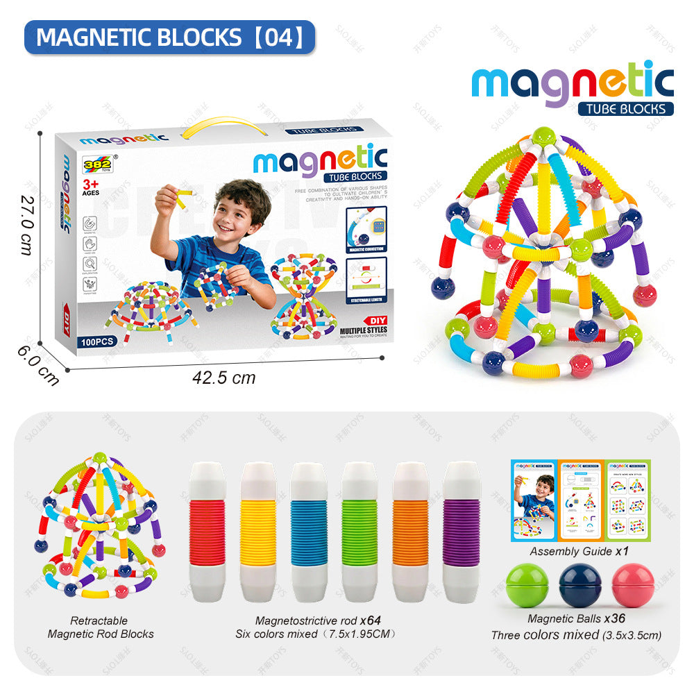 New European and American Products: Extendable Magnetic Stick Building Blocks, Cross-Border Educational Assembly Toys for Kindergarten Children, Children's Day Gift