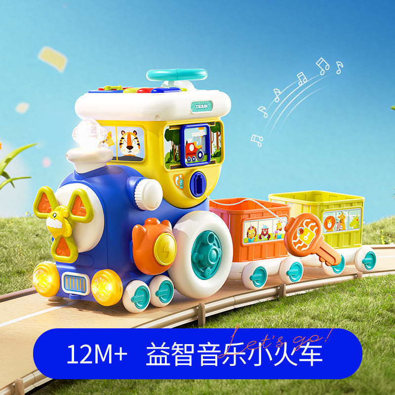 Cross-Border Best-Selling Baby Music and Light Educational Toy Train, Early Education Toy, Multi-Functional Baby Push-And-Crawl Toy