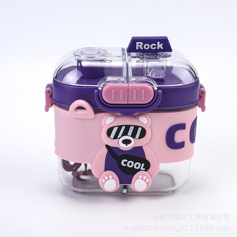 Children's Water Bottle, Cartoon Design, Special for Students Going to School, Portable Double-Drink Plastic Cup, High Appearance Value, Double Compartment Cup, High Temperature Resistant