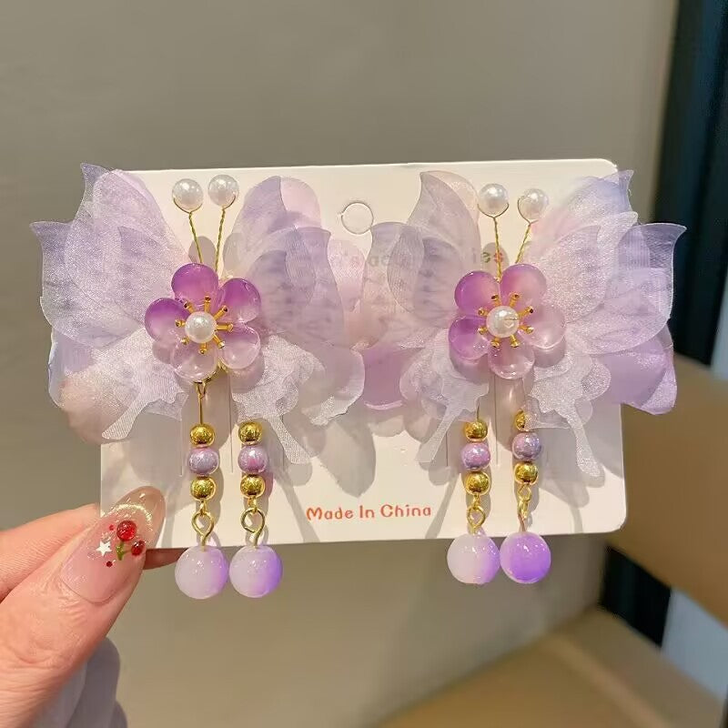 Children's Ancient Style Hair Accessories, Hairpins, Han Dynasty Costume Accessories, Tassels, Flowers, Super Fairy Clips, Girls' Glass Headdresses, Butterflies