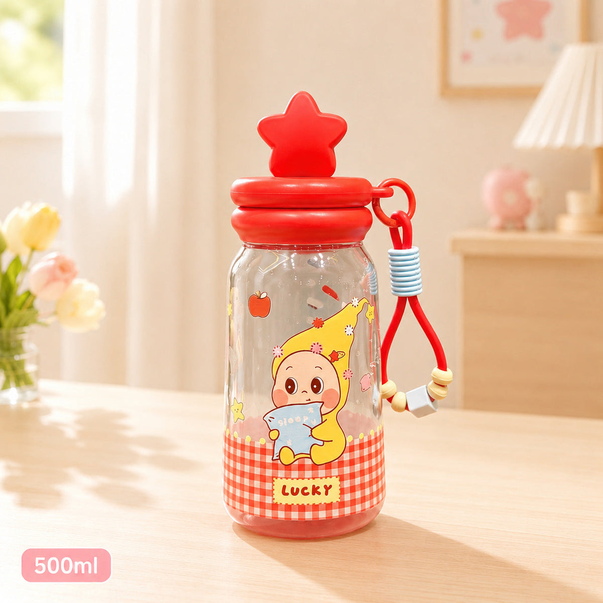 Summer Star People Tritan Plastic Cup, High Temperature Resistant Portable Straw Cup, High Appearance Value, Cute Cartoon Cup for Girls