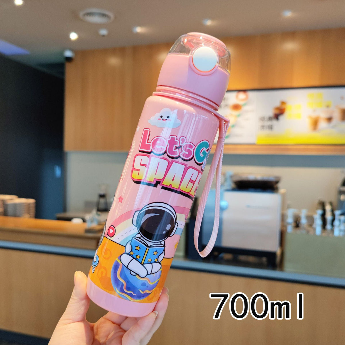 Pop-Up Cover Cross-Border New Cartoon Astronaut Water Cup Children's Convenient Portable Cup Straw Water Cup Plastic Cup