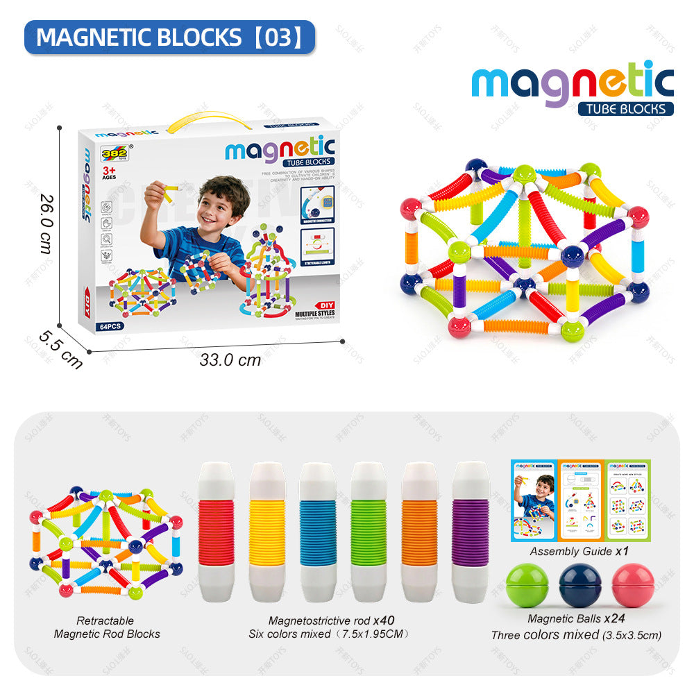 New European and American Products: Extendable Magnetic Stick Building Blocks, Cross-Border Educational Assembly Toys for Kindergarten Children, Children's Day Gift