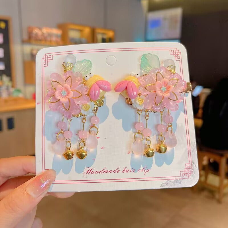 Children's Ancient Style Hair Accessories, Hairpins, Han Dynasty Costume Accessories, Tassels, Flowers, Super Fairy Clips, Girls' Glass Headdresses, Butterflies