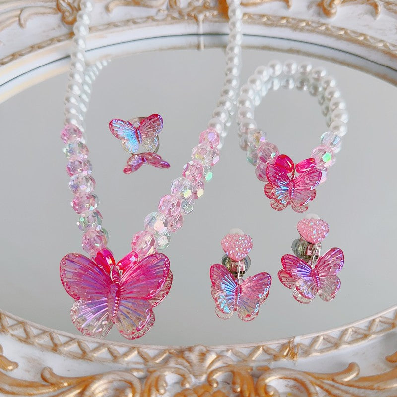 Children's Necklace, Earrings, Ring Set, Butterfly Cute Cartoon Girl Princess Jewelry Set, Necklace Necklace