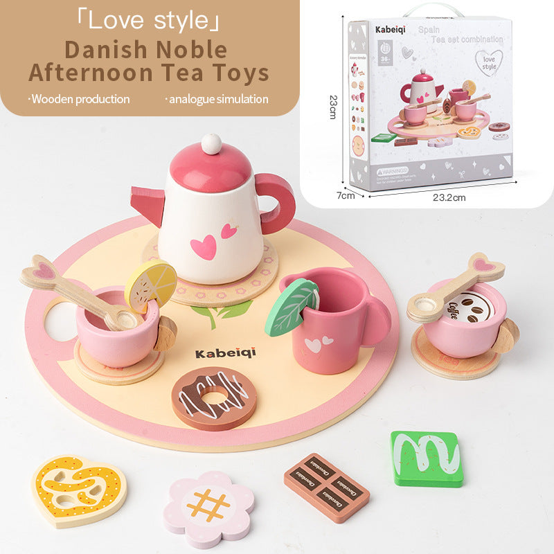 Children's Early Education Simulation Afternoon Tea Play House Teapot Cup Tea Set suit Wooden Cognitive Small Toy Simulation