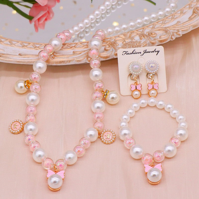 Girls' necklace wholesale imitation pearl girl temperament princess style hanfu clavicle necklace Children Baby bracelet ear clip