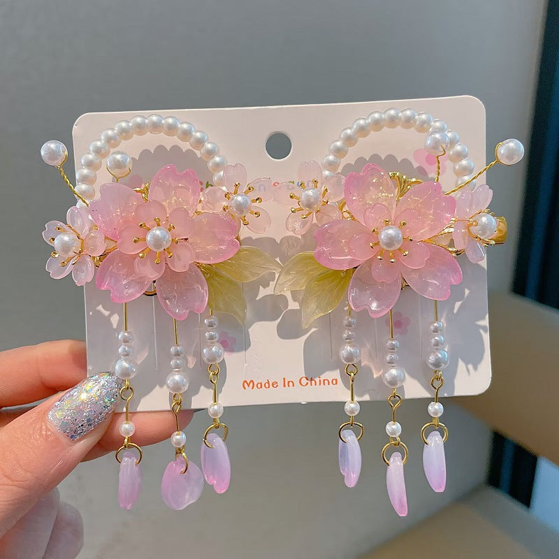 Children's Ancient Style Hair Accessories, Hairpins, Han Dynasty Costume Accessories, Tassels, Flowers, Super Fairy Clips, Girls' Glass Headdresses, Butterflies