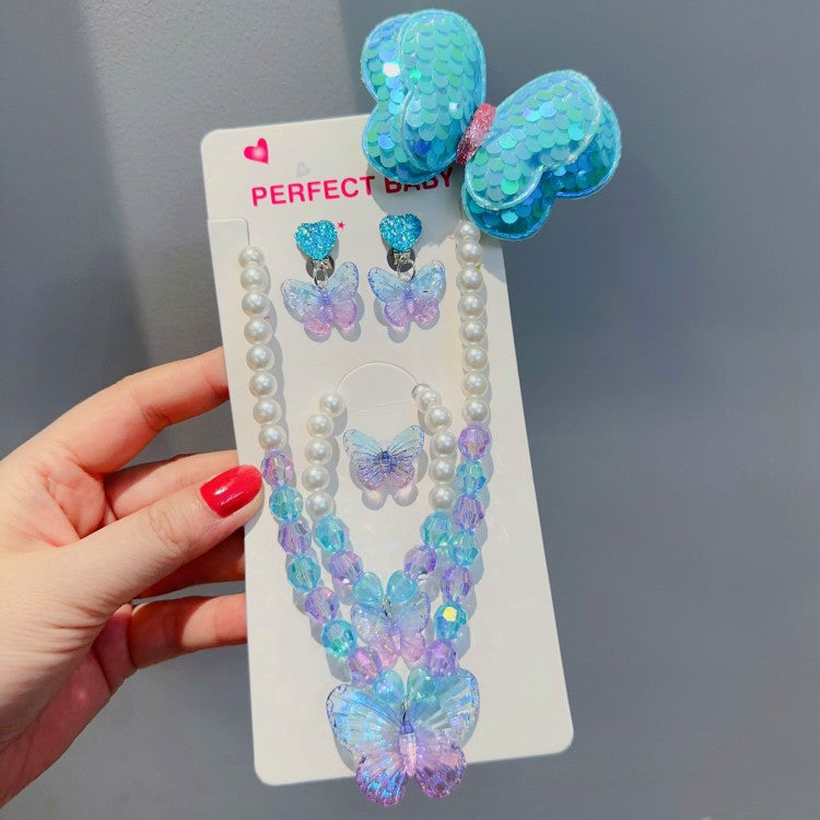Children's Necklace, Earrings, Ring Set, Butterfly Cute Cartoon Girl Princess Jewelry Set, Necklace Necklace