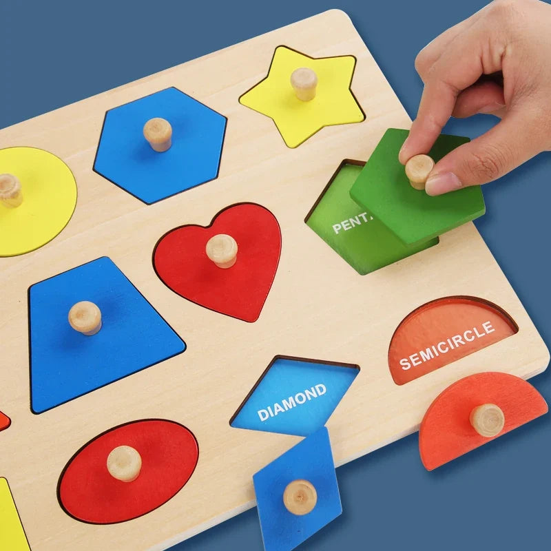 Montessori Wooden Shape Puzzle for Babies – Color & Geometry Learning Board