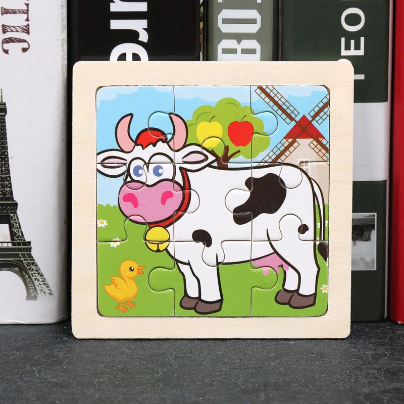 Wooden 3D Puzzle Jigsaw for Children Baby Cartoon Animal/Traffic Puzzles Educational Toy Kids Toy Wood Puzzle Small Size 11*11CM