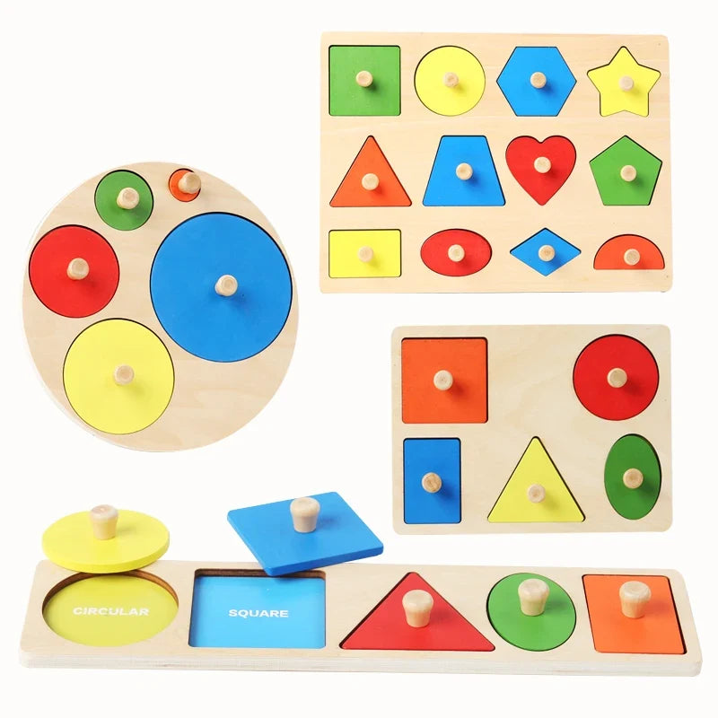 Montessori Wooden Shape Puzzle for Babies – Color & Geometry Learning Board