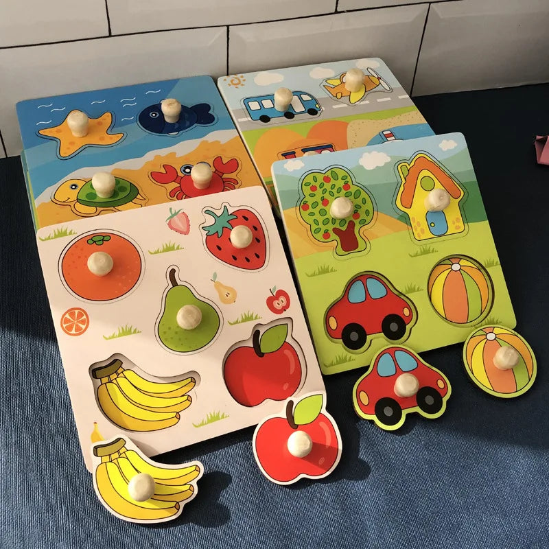 Montessori Puzzle Toys Baby Hand Scratching Board Matching Cartoon Wooden Nail Nesting Board Intelligence Puzzle