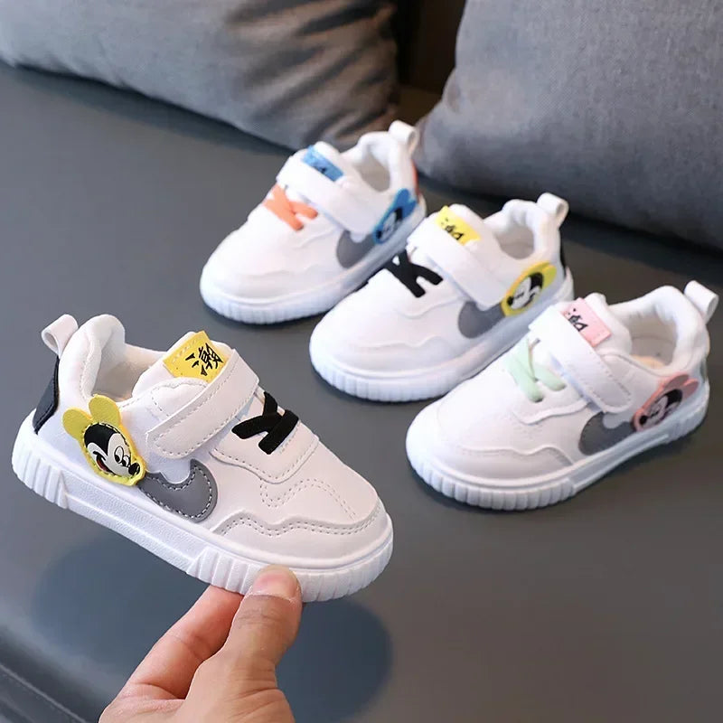Disney White Casual Shoes For Baby Boy Girl Brand Children Sneaker Mickey Mouse Kids Shoes Toddler Walking Shoes Size 15-25