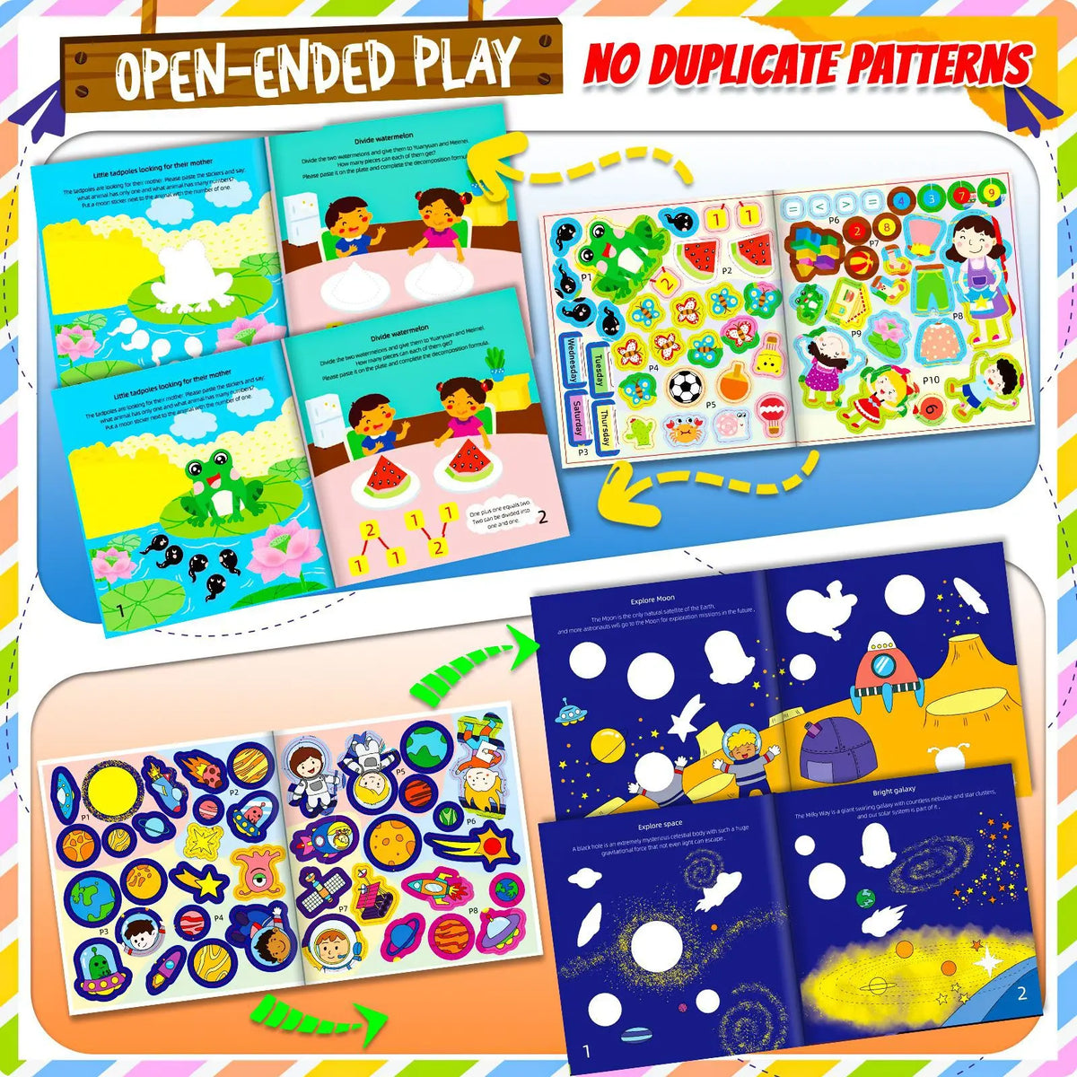 Children's Reusable Stickers Books Cartoon Stationery Stickers for Kids Early Education Cartoon Cute Stickers for Children Gift