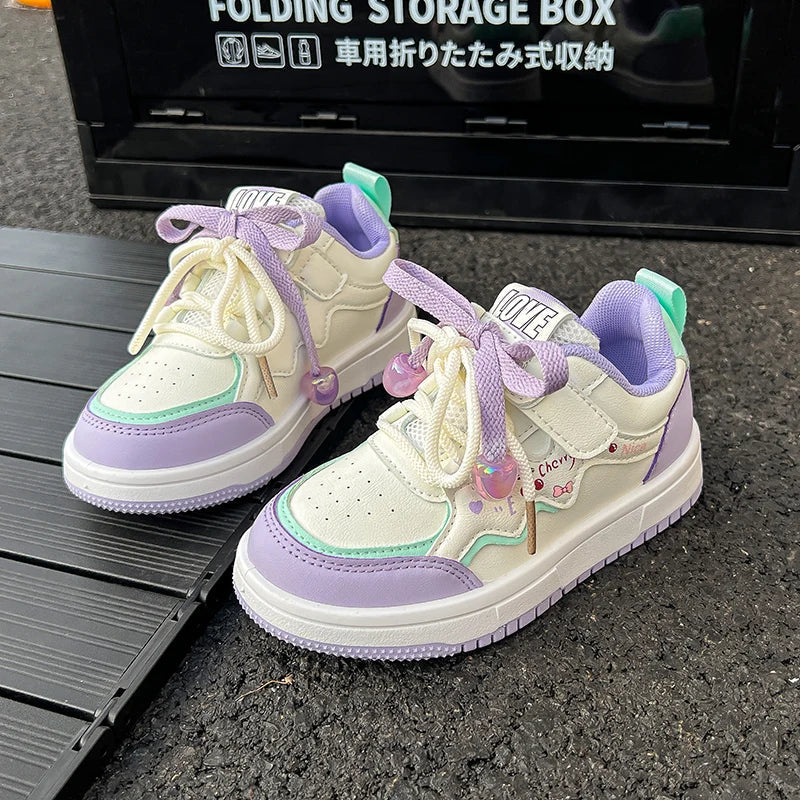 2025 Sweet Girls Skate Shoes Princess Style Kids Casual Shoes Soft Bottom Non-slip Autumn New Children Sports Shoes Comfortable