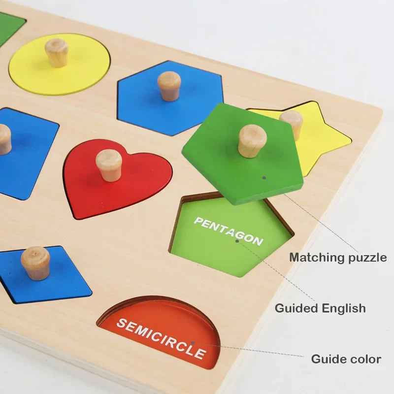 Montessori Wooden Shape Puzzle for Babies – Color & Geometry Learning Board