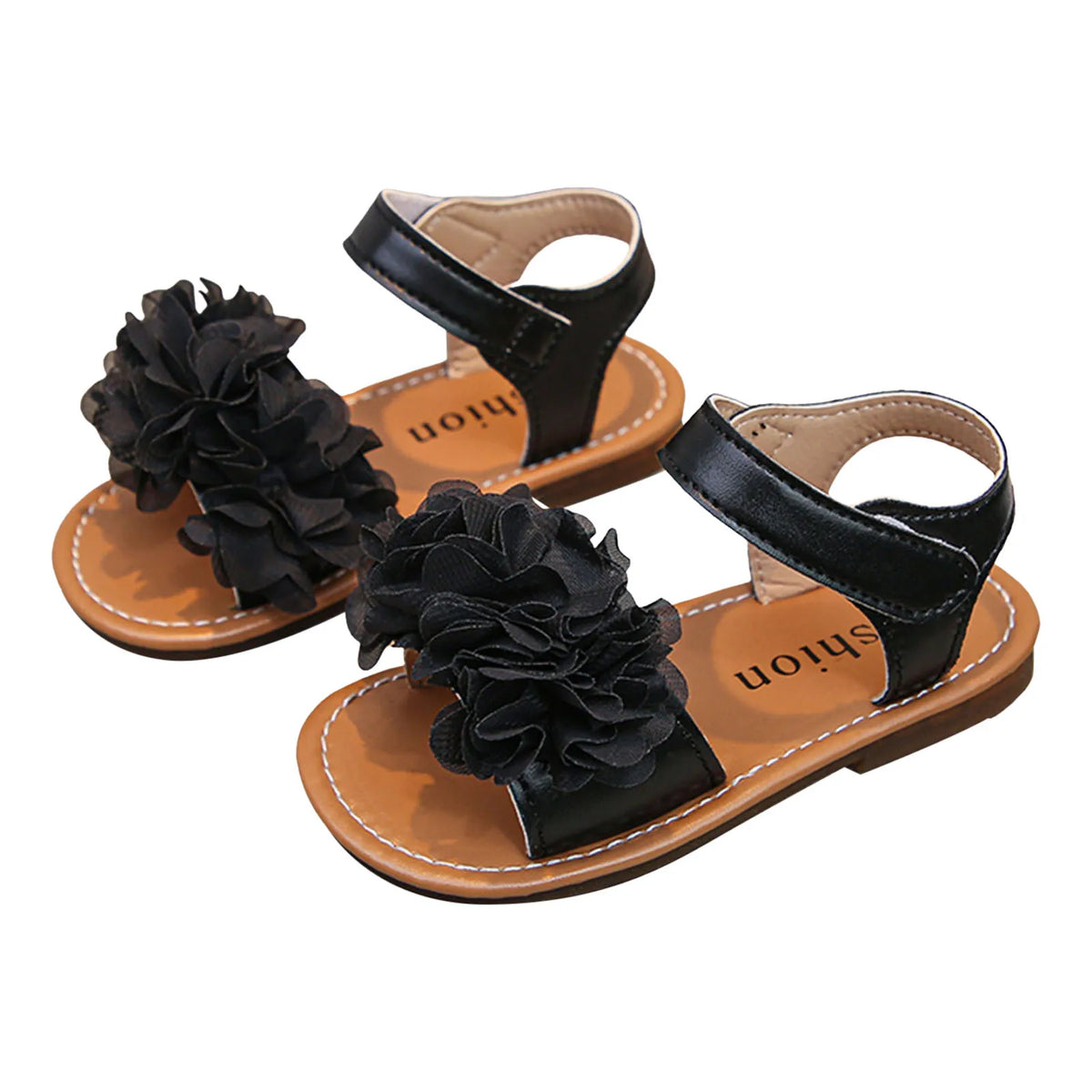 Cute Baby Flower Decoration Open Toed Summer Sandals Princess PU Leather Casual Rubber Sole Non-Slip Sandals Walking Shoes