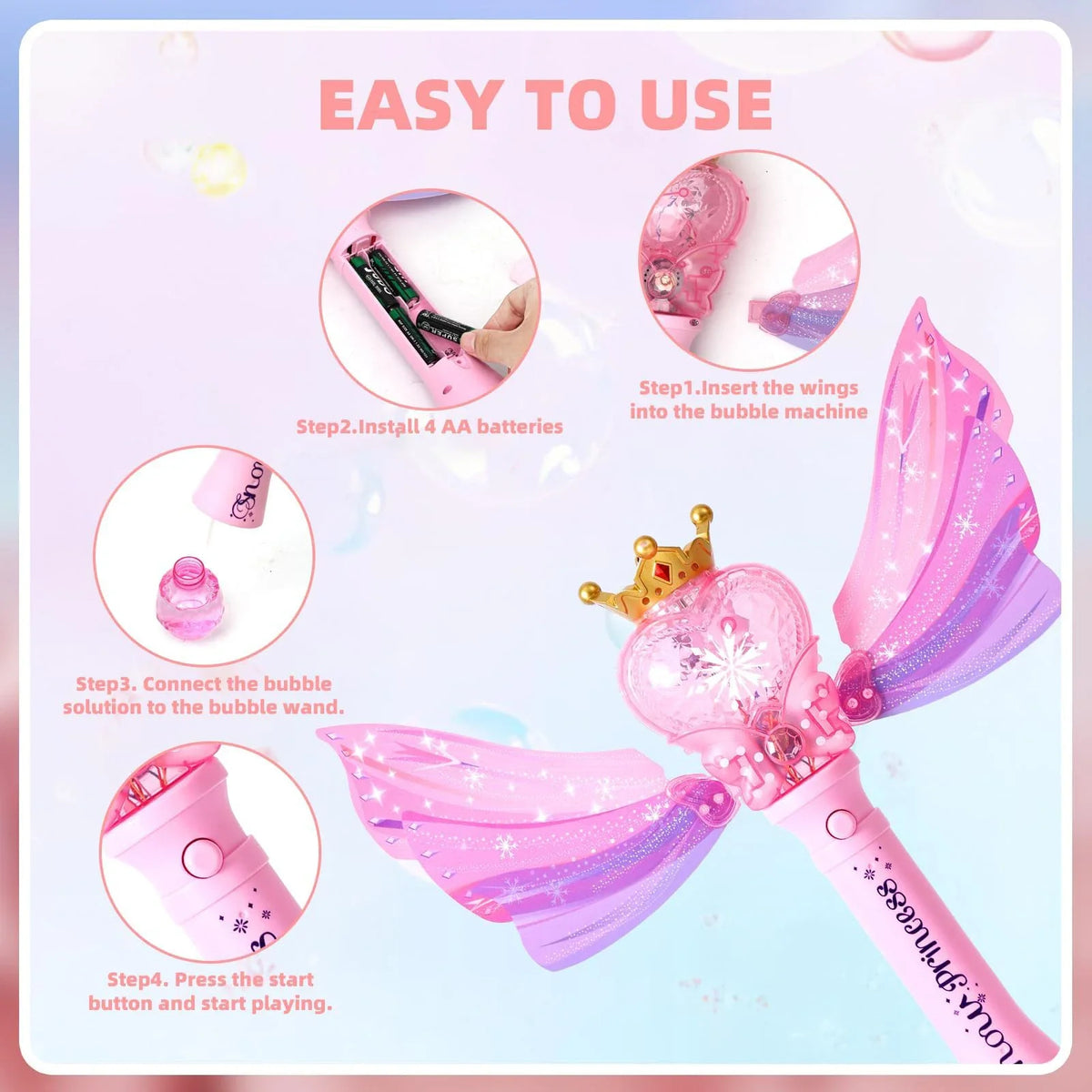 Bubble Wand for Toddlers Bubble Machine Girls Boys Electric heart-shaped Bubble Wand Bubble Maker Bubble Blower Toys Kids Gifts