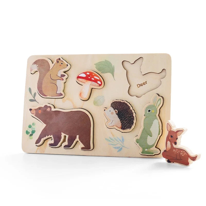 Baby Toys Montessori Wooden Puzzles Toys Cartoon Animal Shape Tangram Jigsaw Block Toys Kids Cognition Learning Educational Toys