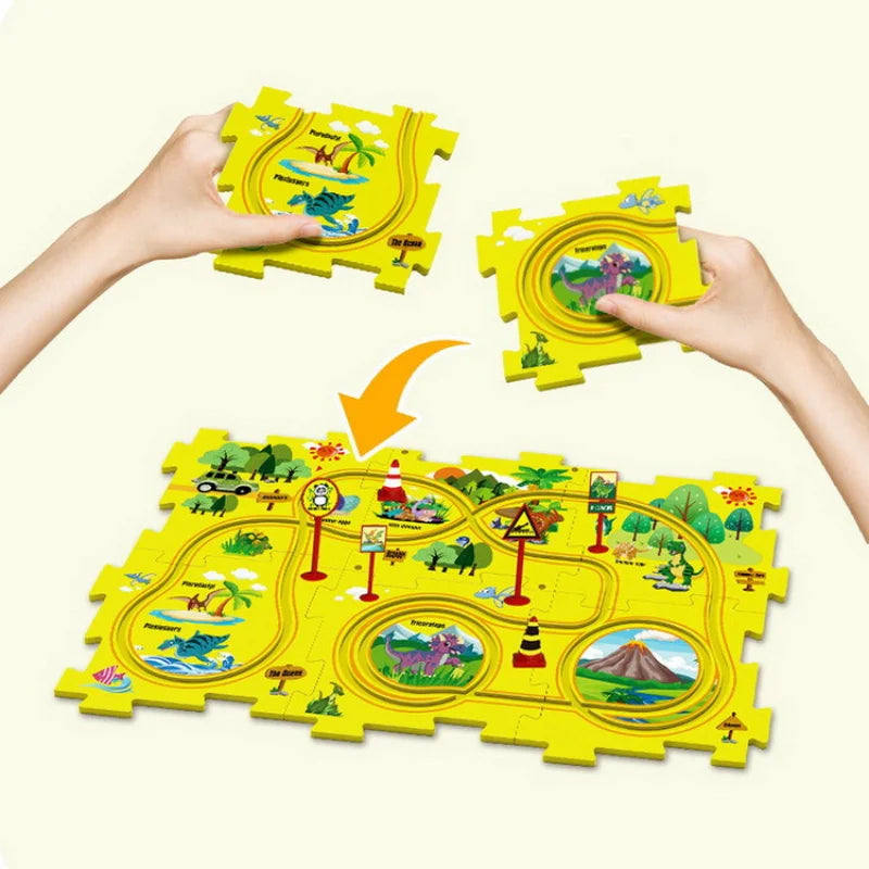 Children Puzzle Electric Railroad Speeder DIY Assembly Electric Car Automatic Rail City Scene Construction Education Toy Gift