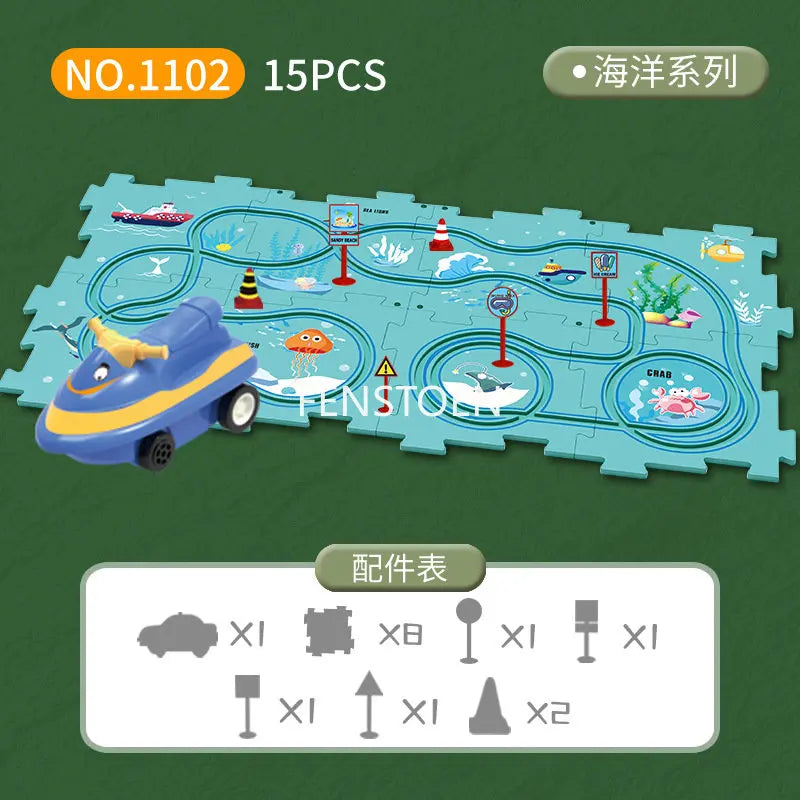 Children Puzzle Electric Railroad Speeder DIY Assembly Electric Car Automatic Rail City Scene Construction Education Toy Gift